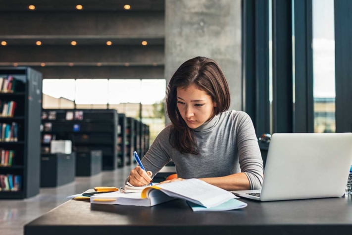 Student does a final check of her bibliography before handing it in.