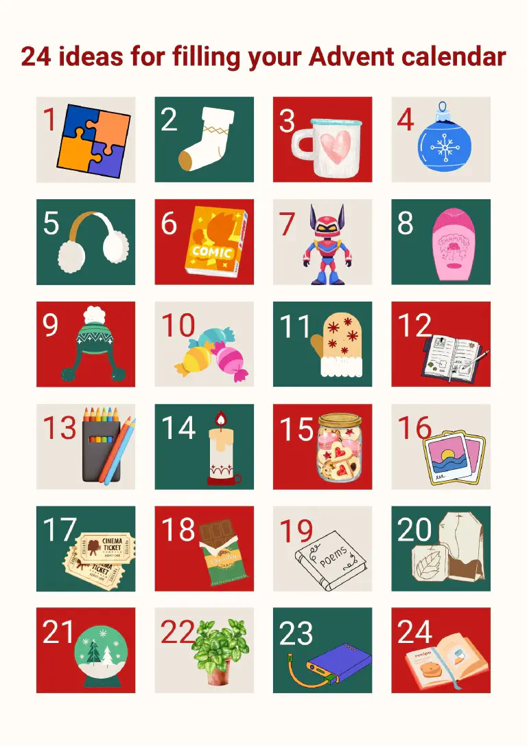 24 Ideen zum Befüllen Ihres Adventskalenders.