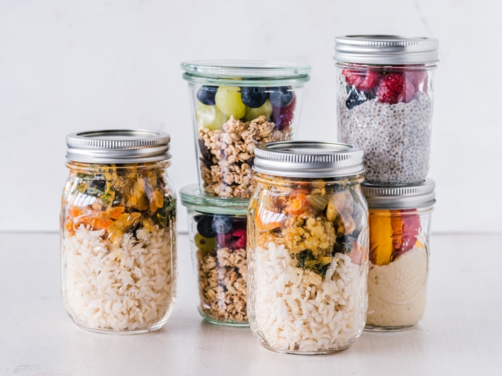 With Meal Prep, prepared food is stored in boxes or jars.