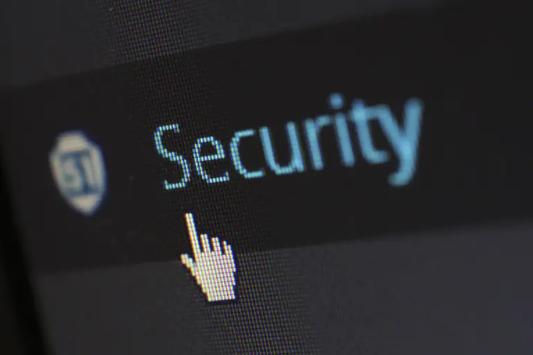 Mouse pointer hovering over the word Security.