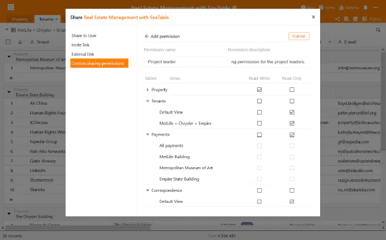 SeaTable 1.5 ahora es compatible con los permisos de uso compartido personalizados