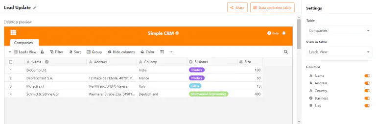 SeaTable 1.8 presents: Data collection form