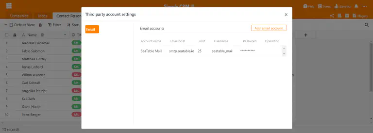 Save mail account credentials in SeaTable