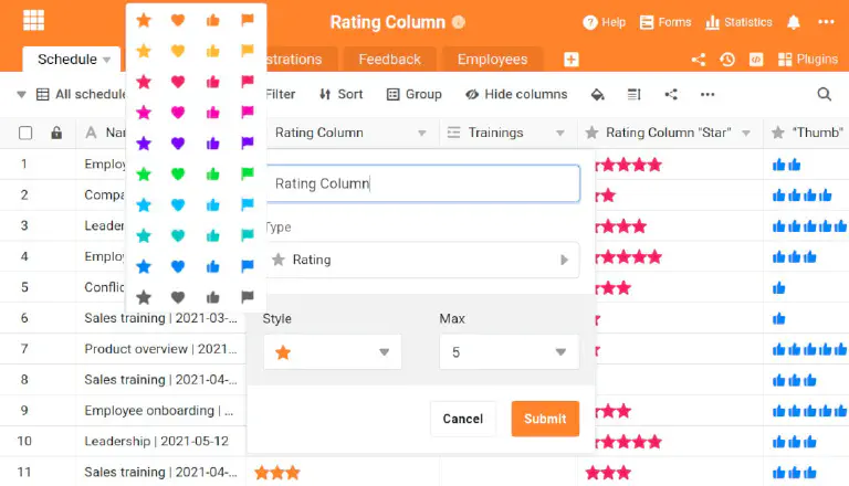 The new rating column in SeaTable 2.5