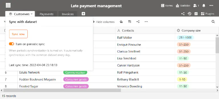 Automatic sync of common datassets