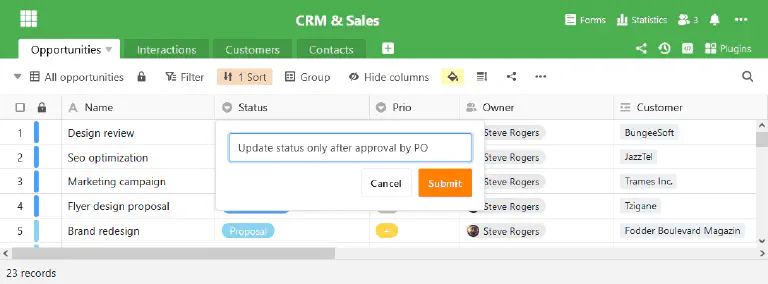 Column descriptions available beginning with SeaTable 2.8