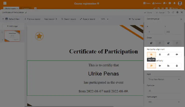 Multiple elements can be aligned in SeaTable 3.2’s page design plugin