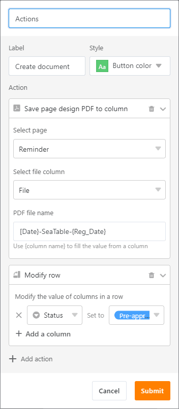 SeaTable’s button can now execute two actions with one click
