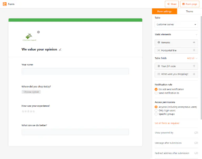 Block-based form editor in SeaTable 3.3