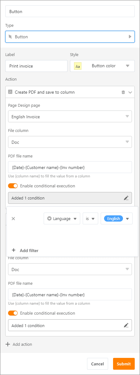 SeaTable 3.5 - Button actions can be linked to rules