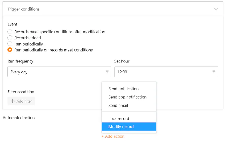Execute automated action “Edit entry” periodically
