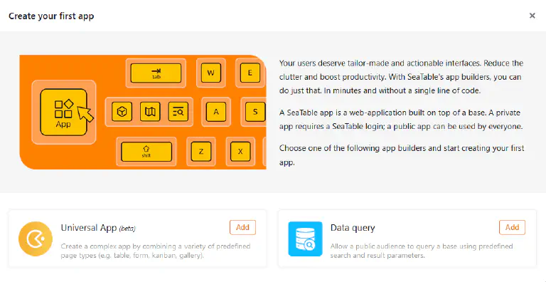 Create app dialog