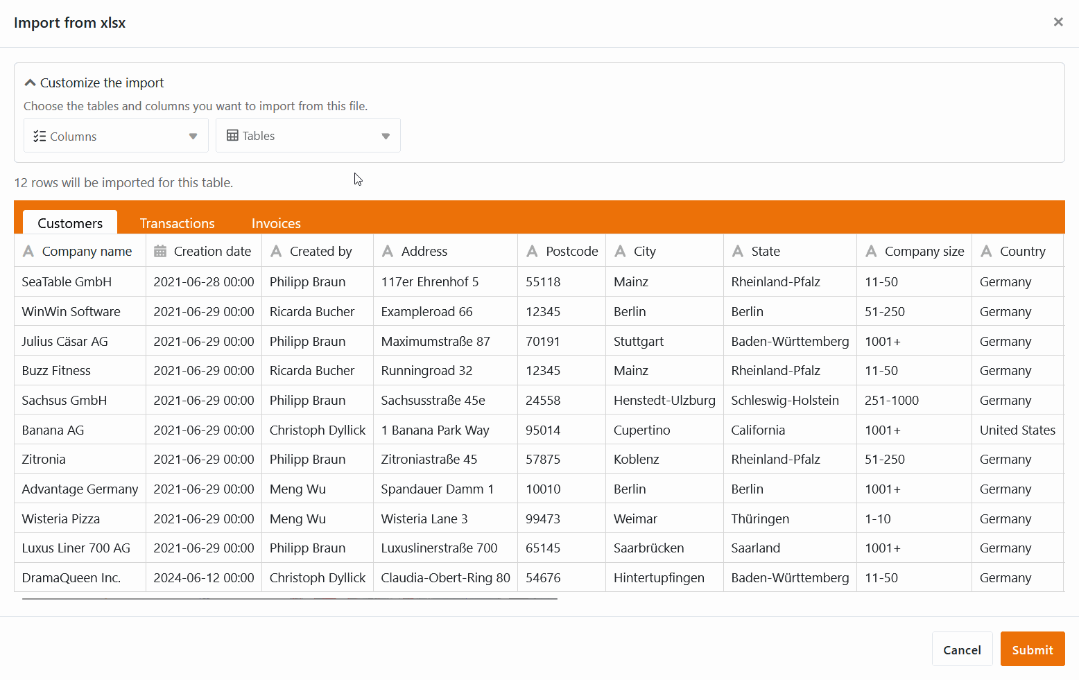 Excel import