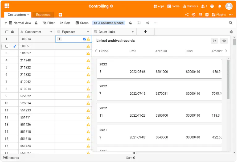 Linked archived records dialog in SeaTable 5.1
