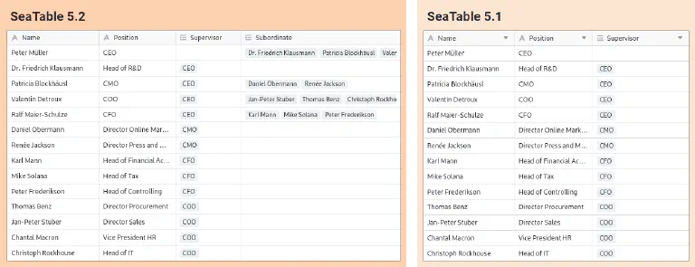 Juxtaposition internal linking in SeaTable 5.1 and 5.2