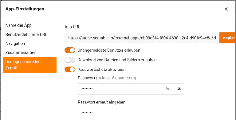 Passwortschutz in der SeaTable App