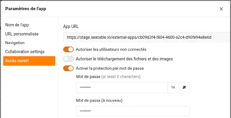 Protection par mot de passe dans SeaTable App