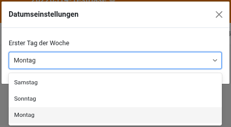 Auswahlmöglichkeit des ersten Tages in der Woche