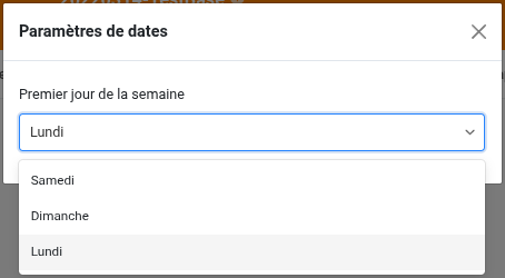 Option de sélection du premier jour de la semaine