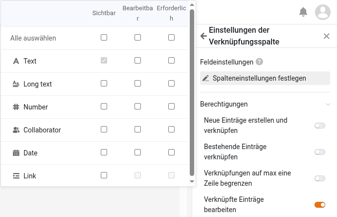 Weitere Einstellungen in der SeaTable App