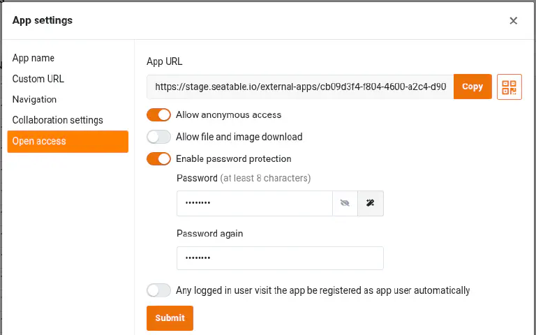 Password protection in the SeaTable App