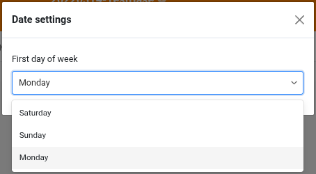 Selection option for the first day of the week