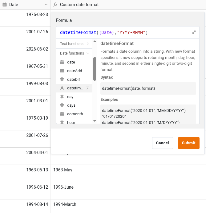 Formula for formatted date values