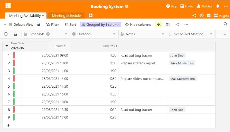 For an appointment booking system with SeaTable you need two tables