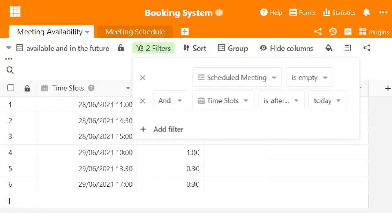 With these filters, only free dates and those in the future are displayed