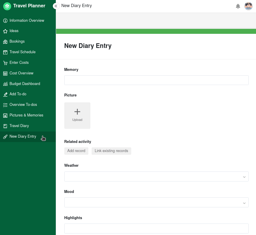 Travel diary app