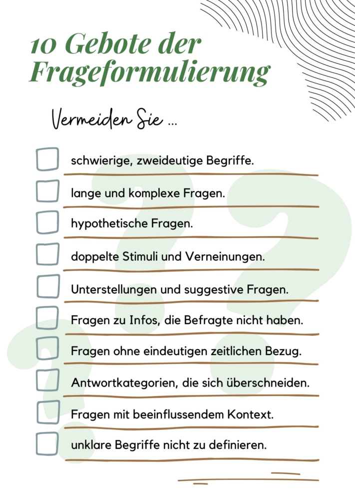 Checkliste zu den 10 Grundsätzen der Frageformulierung.