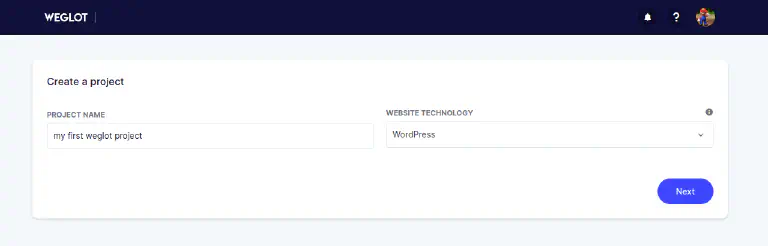 Creating the first project in Weglot