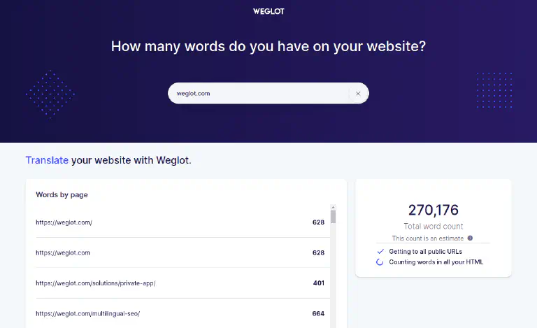 the Weglot Word Counter Tool
